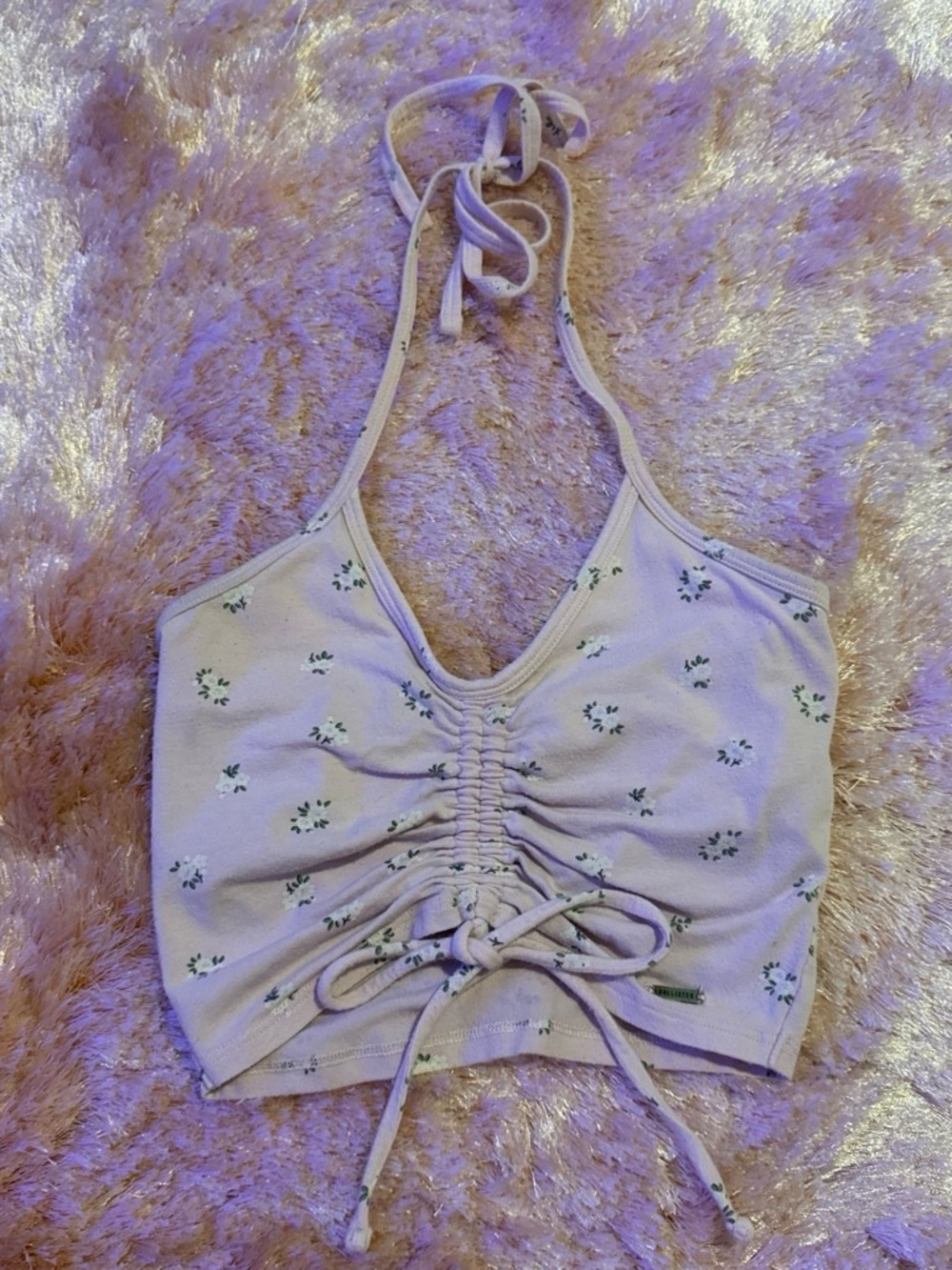 Hollister Lavender Floral Ruched Halter Crop Top